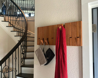 Natural Wood Wall Mounted Piano Coat Rack| Flip Down Wall Hook Rack