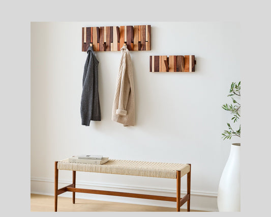 Multi Material Mixed Hardwoods Hook Rack| Handmade Flip Down Coat Rack