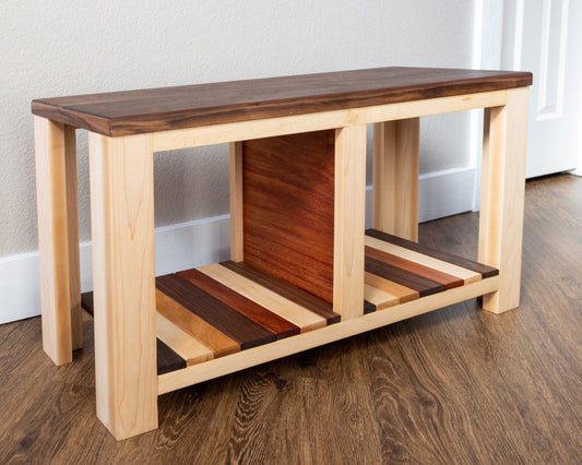 Multi Material Shoe Storage Bench | Multifunctional Entryway Bench | Modern Wood Bench Seat  w/ Storage Shelf