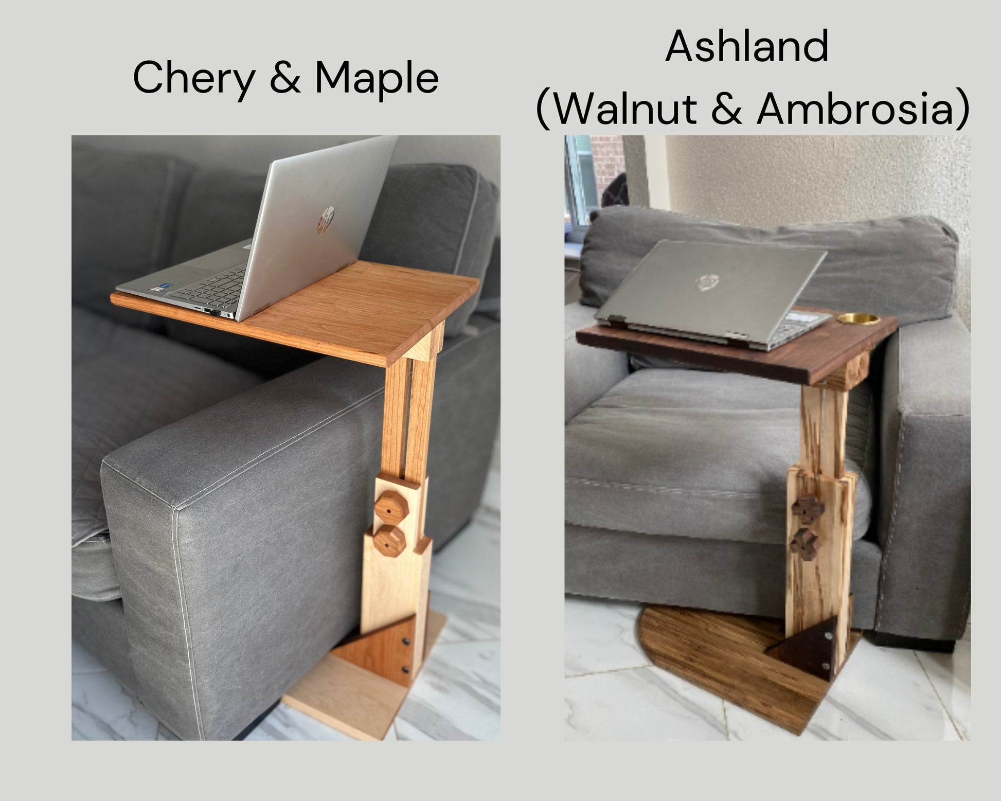 Adjustable Height C Table, Solid Wood TV Tray Table | Multifunctional Furniture | Multiuse Sofa Arm Rest Table for Laptop & Work Table